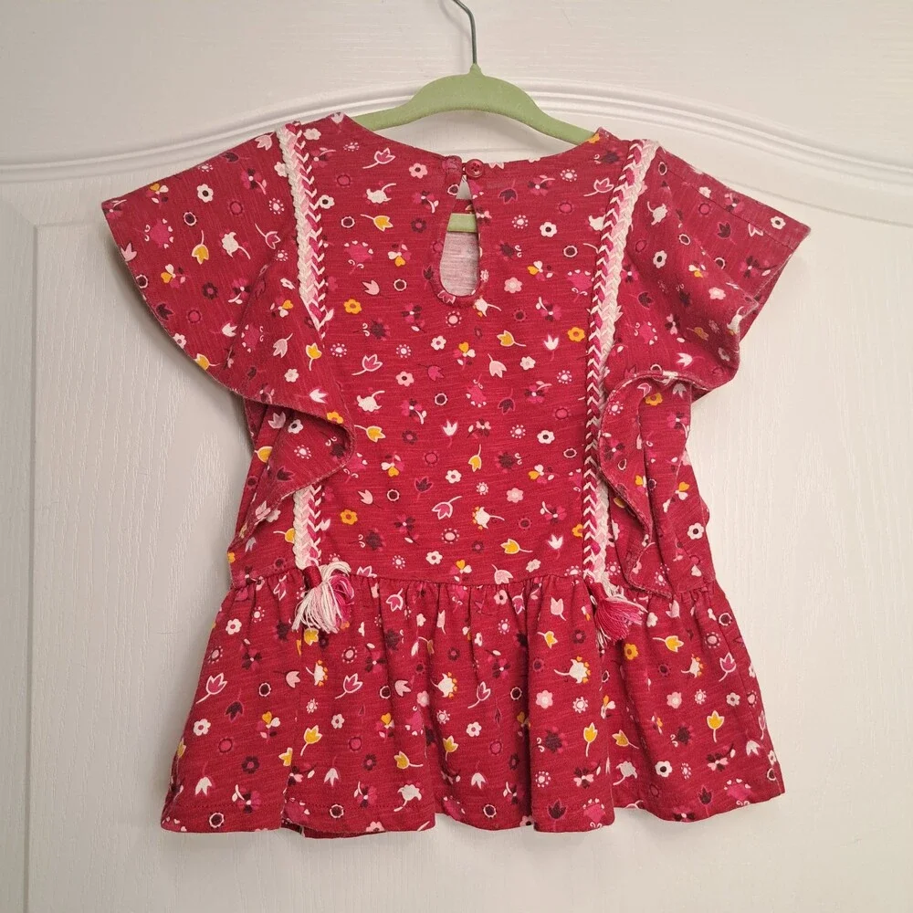 Oshkosh Red Floral Butterfly Sleeve Blouse